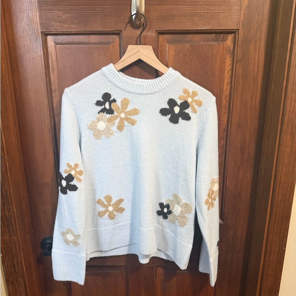 CeCe Floral Crew Neck Sweater Size M